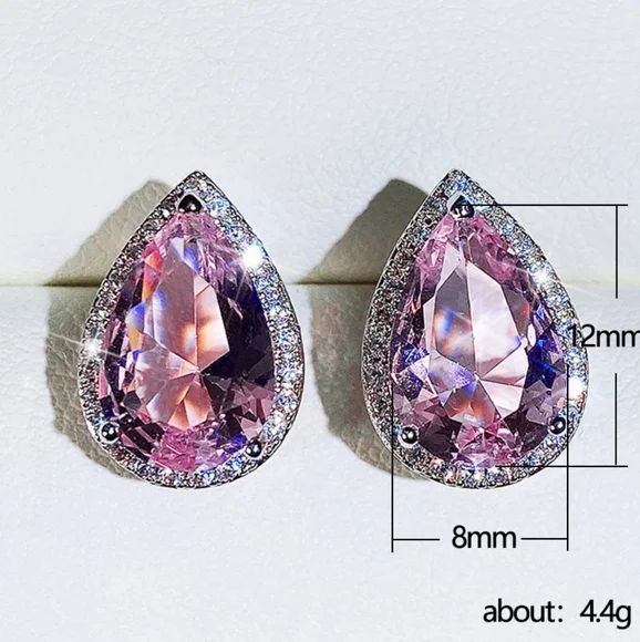 New Silver Drops Pink Diamond Earrings - Picture 2 of 2